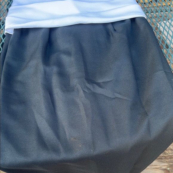 Black White Vintage 80s Puff Sleeves Ruffles Deep Back Dress Midi Maxi Split - Picture 10 of 10